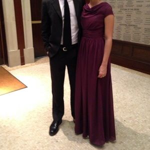 Plum floor length bridesmaid dress